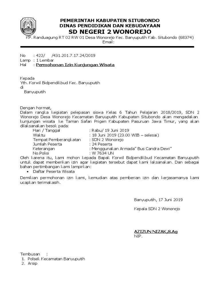 Surat Permohonan Izin Kunjungan Wisata | PDF
