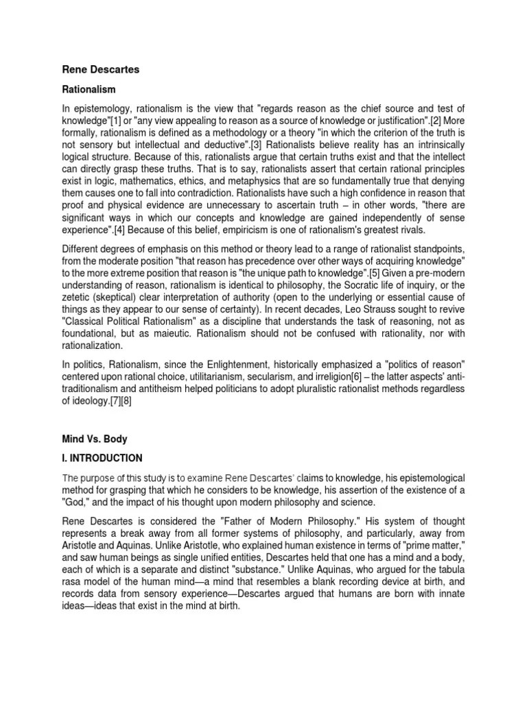 Rene Descartes: Rationalism | PDF | Rationalism | A Priori And A Posteriori