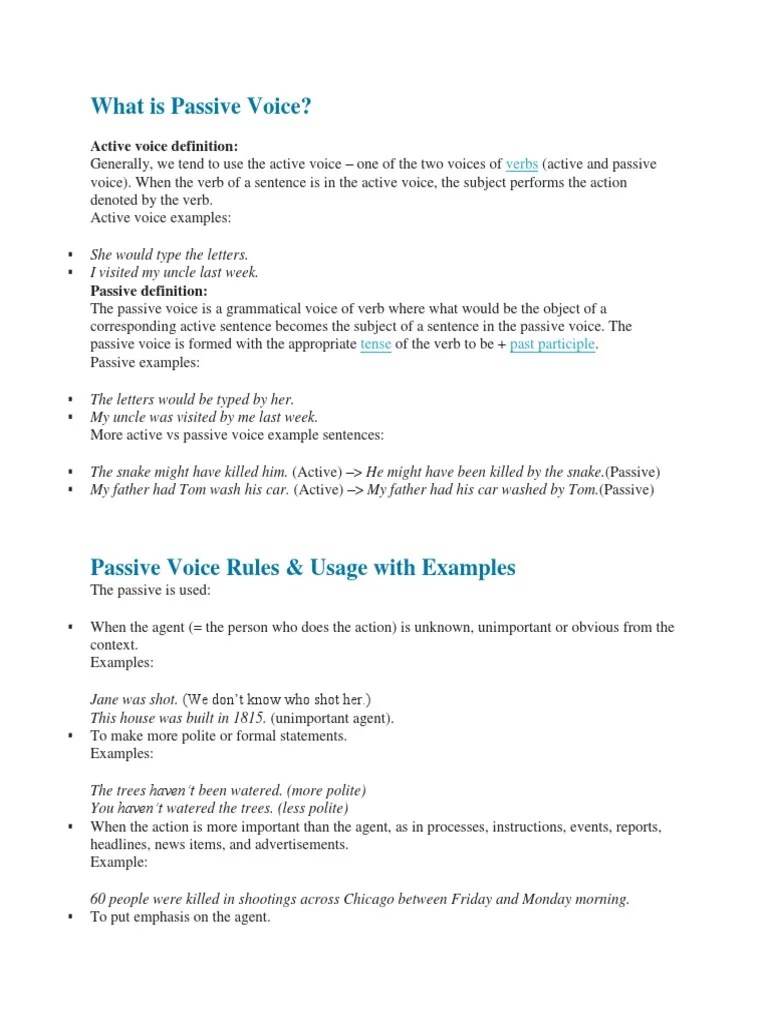 Passive Voice Tenses | PDF | Perfect (Grammar) | Grammatical Tense