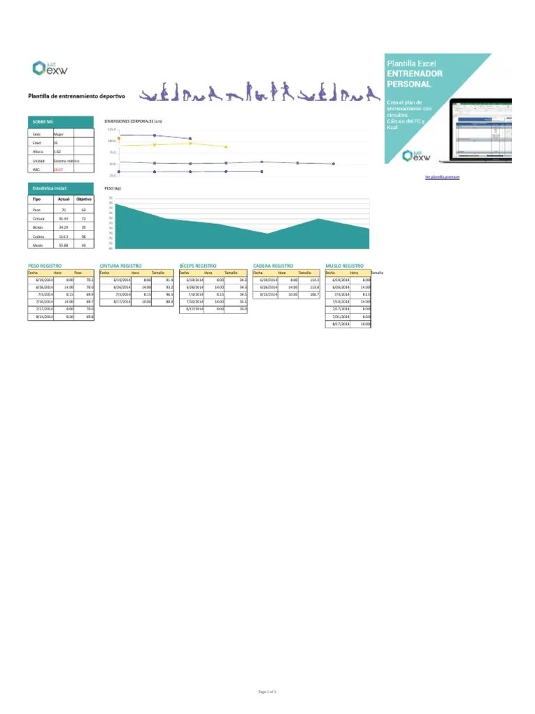 Plantilla De Excel Para Entrenamiento Deportivo 1 | PDF | Nutrición | Dieta Y Nutrición