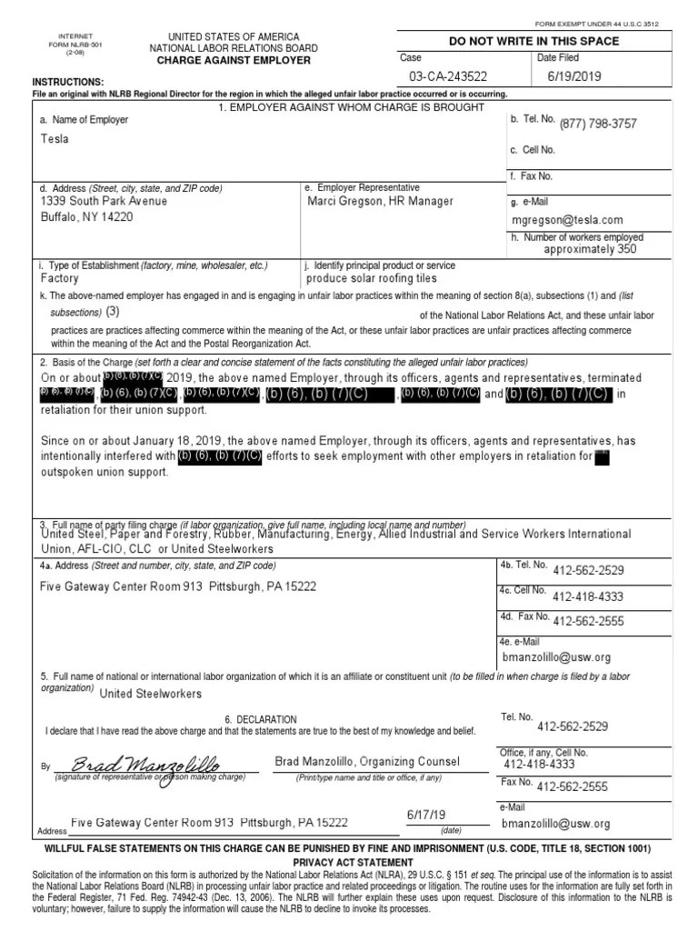 NLRB Tesla Complaoint | Download Free PDF | Unfair Labor Practice ...