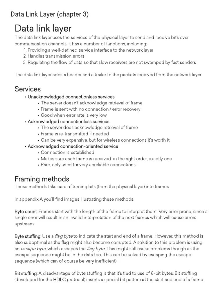 Data Link Layer (Chapter 3) | PDF | Transmission Control Protocol ...