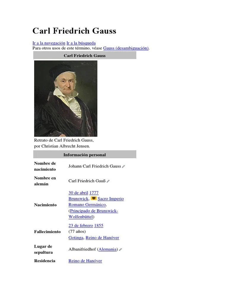 Carl Friedrich Gauss | PDF | Enseñanza De Matemática | Science