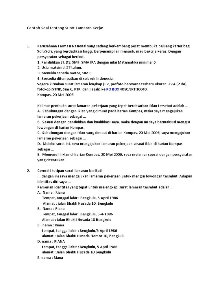 Contoh Soal Essay Materi Surat Lamaran Pekerjaan Dan Kunci Jawaban Jawabanku Id