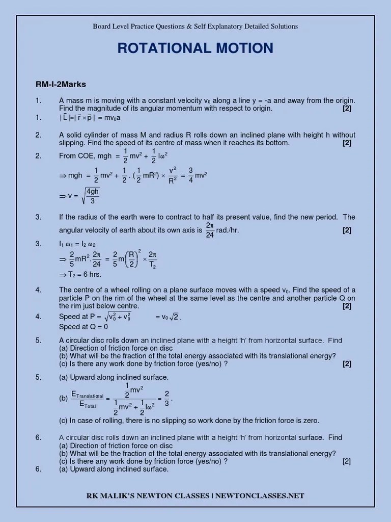 Rotational Motion (Practice Questions) | PDF | Rotation Around A Fixed ...