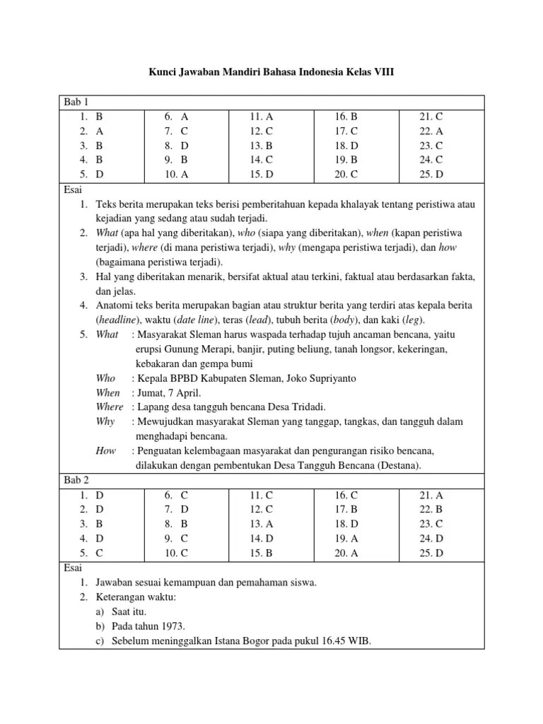 Buku mandiri ips terpadu smp kelas 8 k13n bonus kunci jawaban. Kj Mandiri B Indo Kelas 8 Pdf