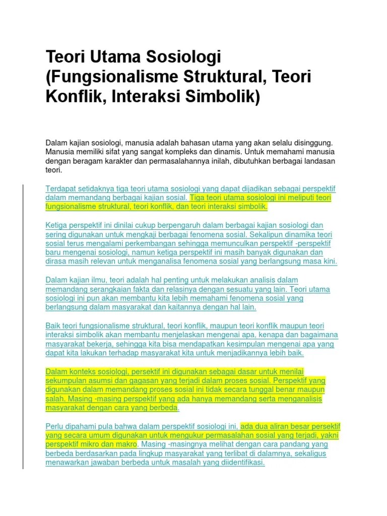3 Teori Utama Sosiologi | PDF