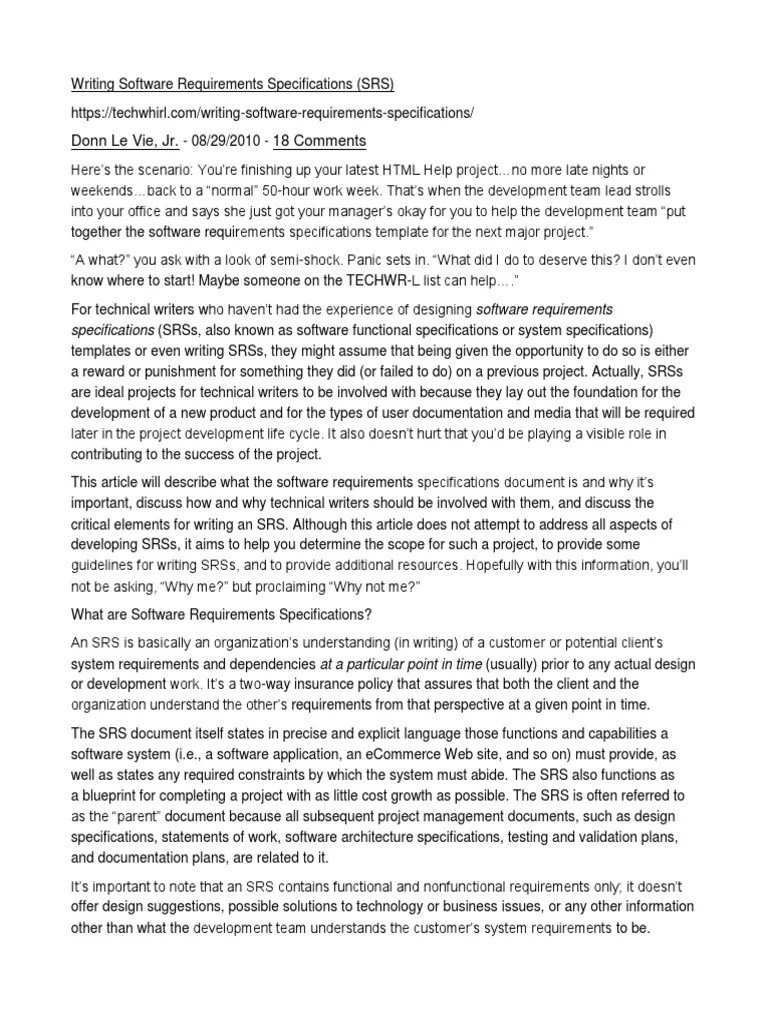Writing Software Requirements Specifications | PDF | Specification ...