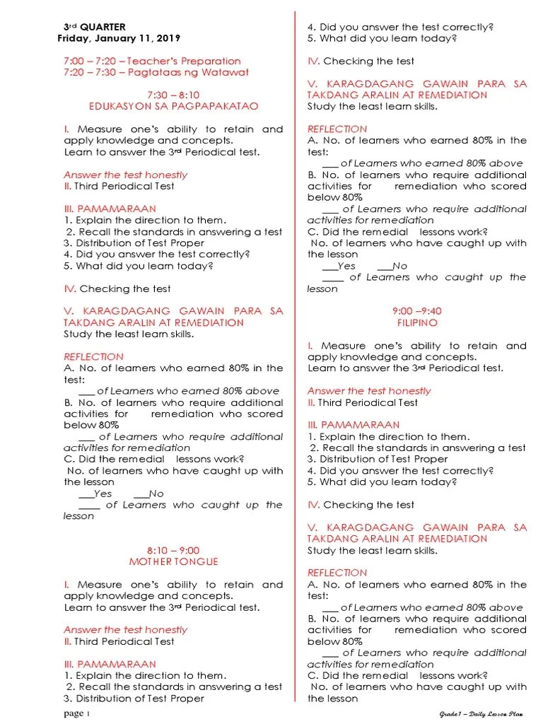January 11, 2019 Grade 1 | PDF | Lesson Plan | Knowledge
