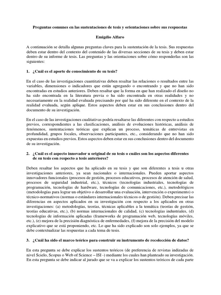 Preguntas Comunes En Las Sustentaciones De Tesis Y Orientaciones Sobre ...