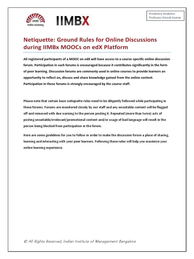 MOOC Discussion Forum Guidelines | PDF | Internet Forum | Massive Open ...