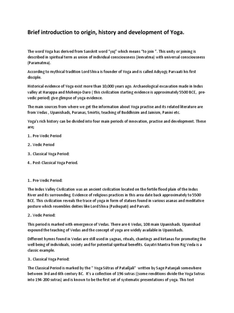 Brief Introduction To Origin, History And Development Of Yoga. | PDF | Yoga Sutras Of Patanjali ...