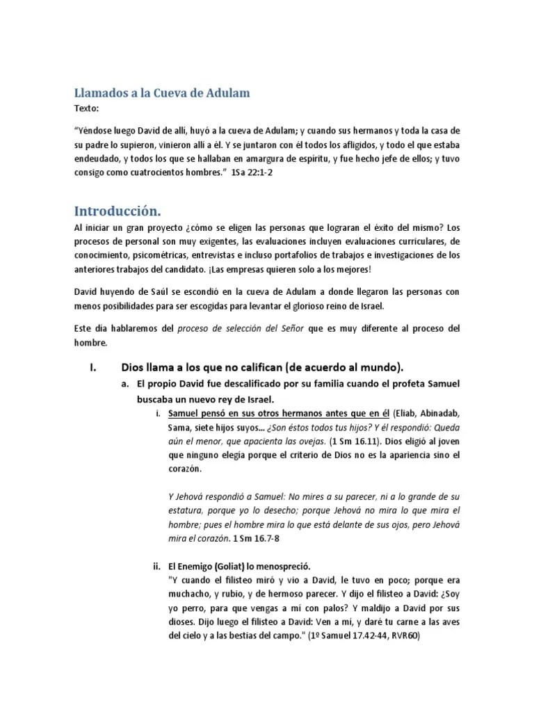 Llamados A La Cueva De Adulam | PDF | David | Saulo