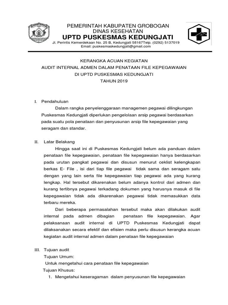 Contoh rencana audit internal puskesmas admen. Kak Audit Internal Admen Pdf