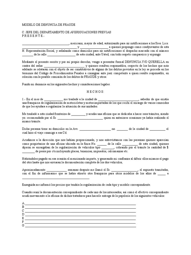 Modelo De Denuncia De Fraude | PDF | Queja | Gobierno