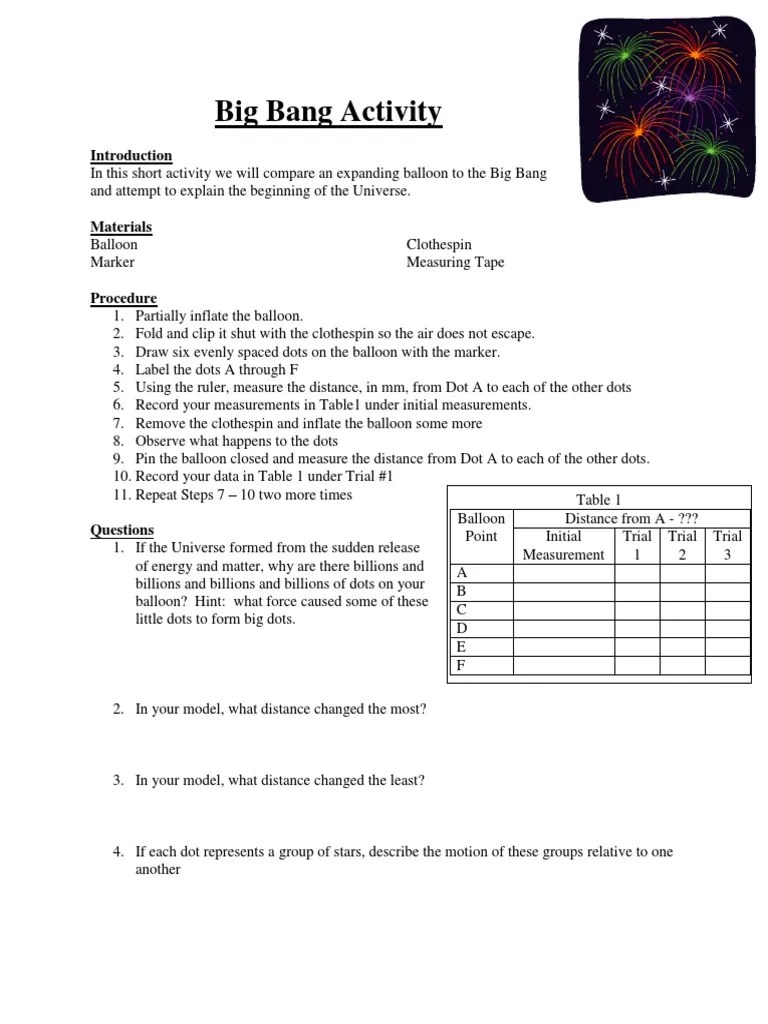 The rise of social media and instant. Big Bang Activity Pdf Big Bang Balloon