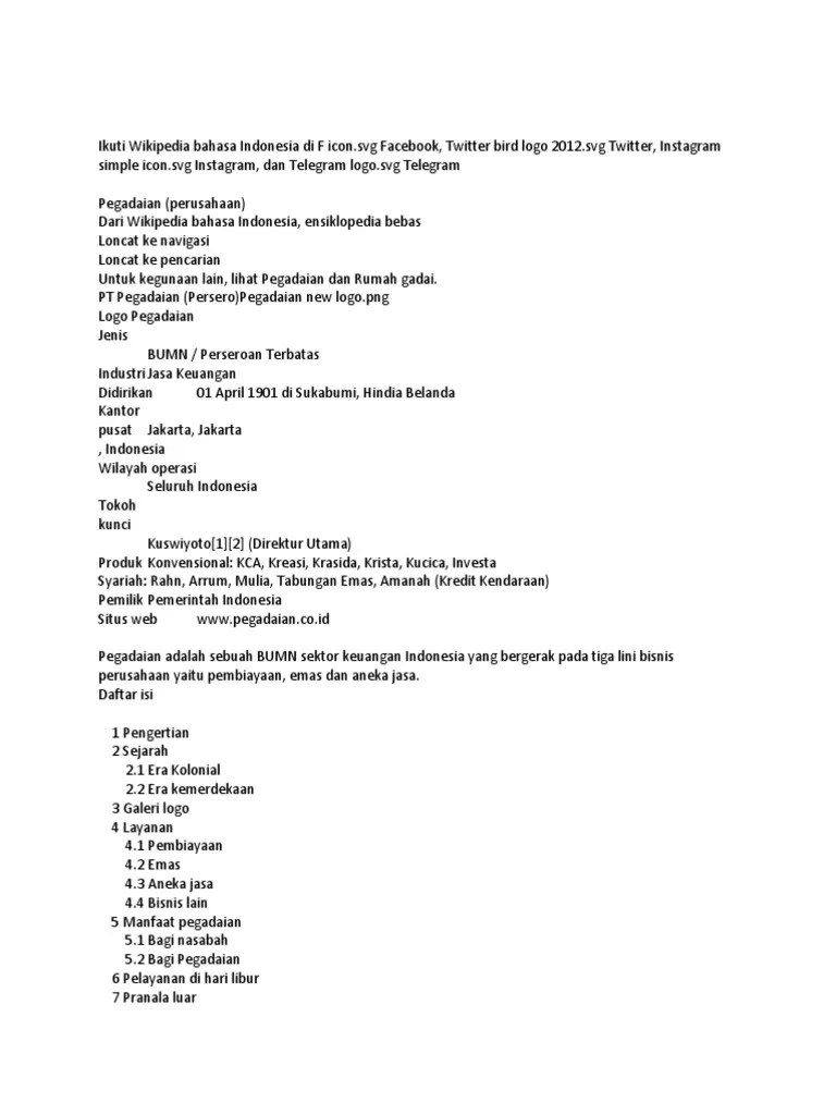 Mediasi pembiayaan, pegadaian, dan venture indonesia. Ikuti Wikipedia Bahasa Indonesia Di F Icon Pdf