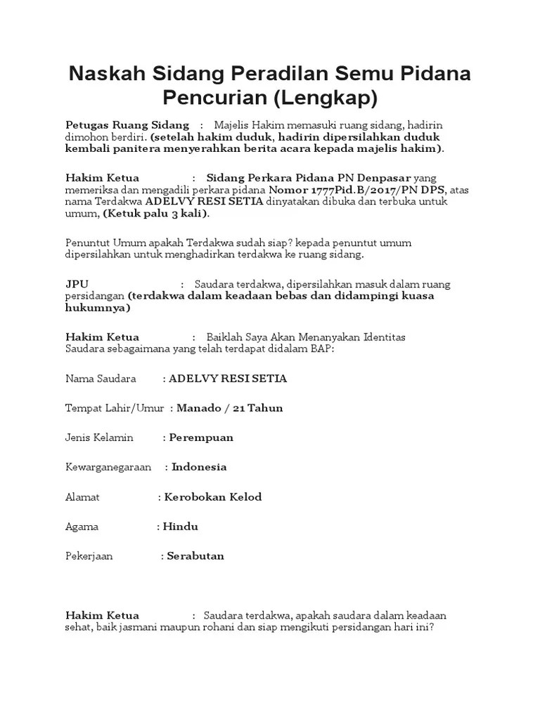 Naskah Sidang Peradilan Semu Pidana Pencurian | PDF