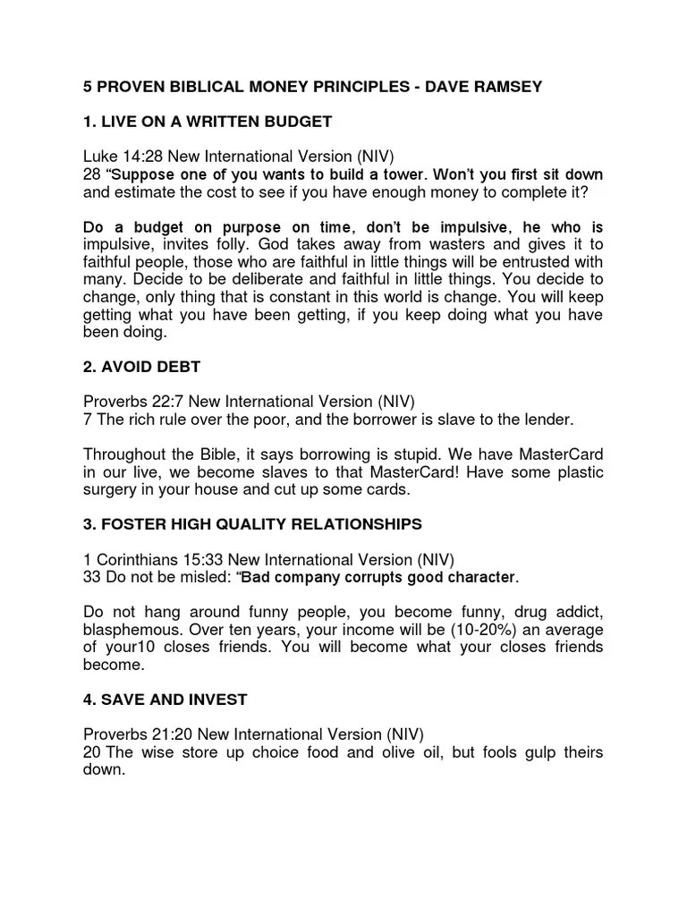 5 Proven Biblical Money Principles | PDF