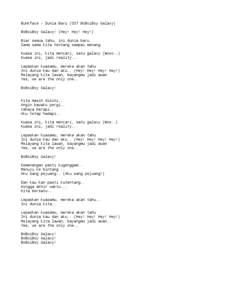 Tulisan dari katalog musik tidak mewakili pandangan dari redaksi . Lirik Lagu Boboiboy Galaxy Pdf