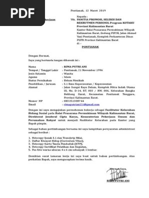 Kepada yth, manajer hrd pt. Contoh Surat Lamaran
