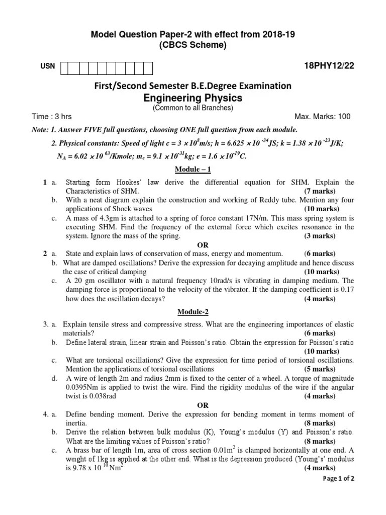 Engineering Physics Model Question Paper 2 2018 Pdf Laser
