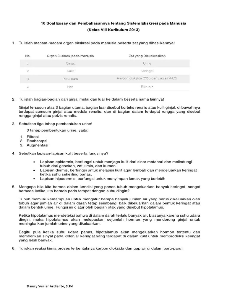 Terhadap peningkatan kemampuan berpikir kritis pada materi sistem pernapasan. Soal Essay Sistem Ekskresi