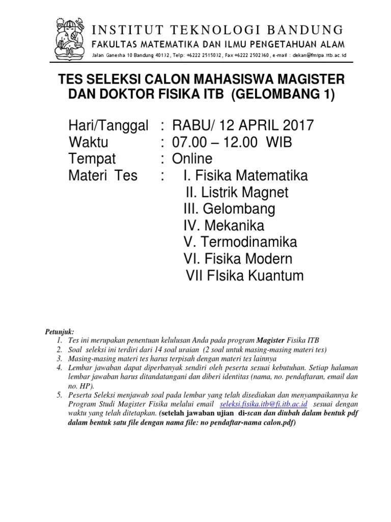 Contoh soal tes masuk fakultas hukum contoh soal terbaru. Soal Tes Masuk Program Magister Fisika Pdf