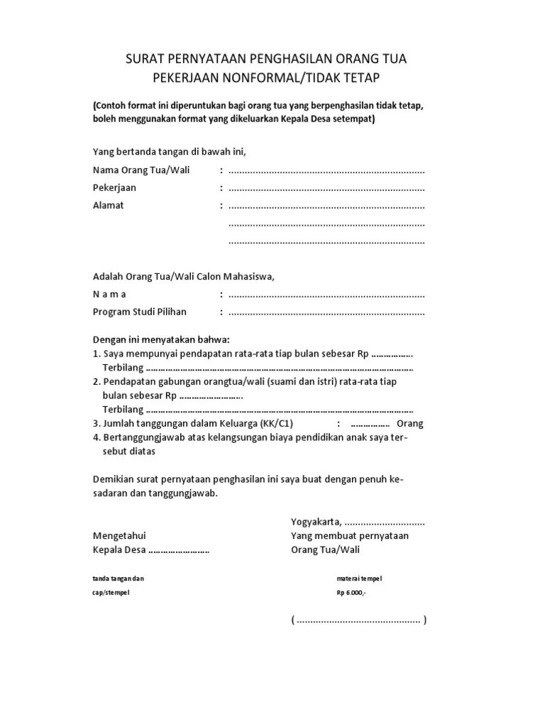 Download contoh surat keterangan penghasilan orang tua dalam bentuk format doc (word) dan pdf. Jumlah Tanggungan Orang Tua Adalah