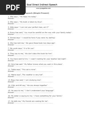 Contoh soal dan jawaban direct indirect speech to be with wh question belajar pendidikan from co.pinterest.com. Soal Direct Indirect Speech 1 Pdf