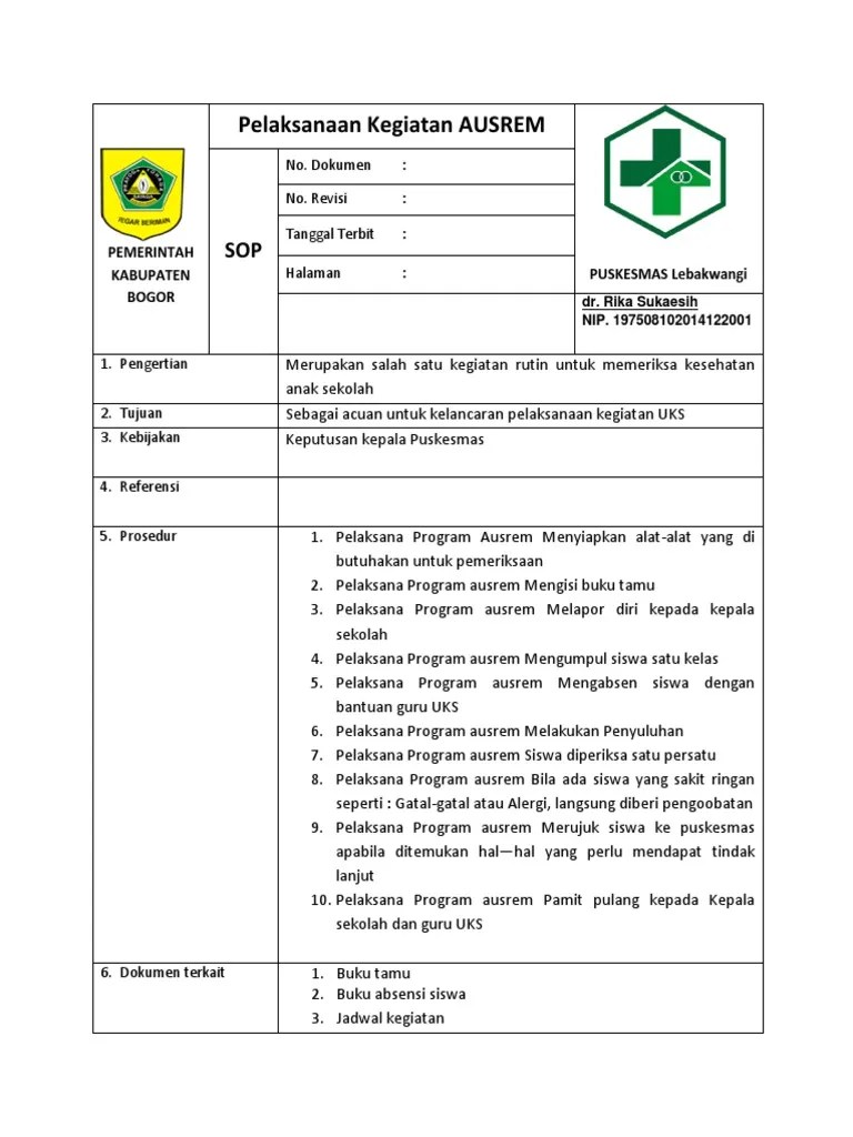 SOP Pelaksanaan Kegiatan UKS | PDF