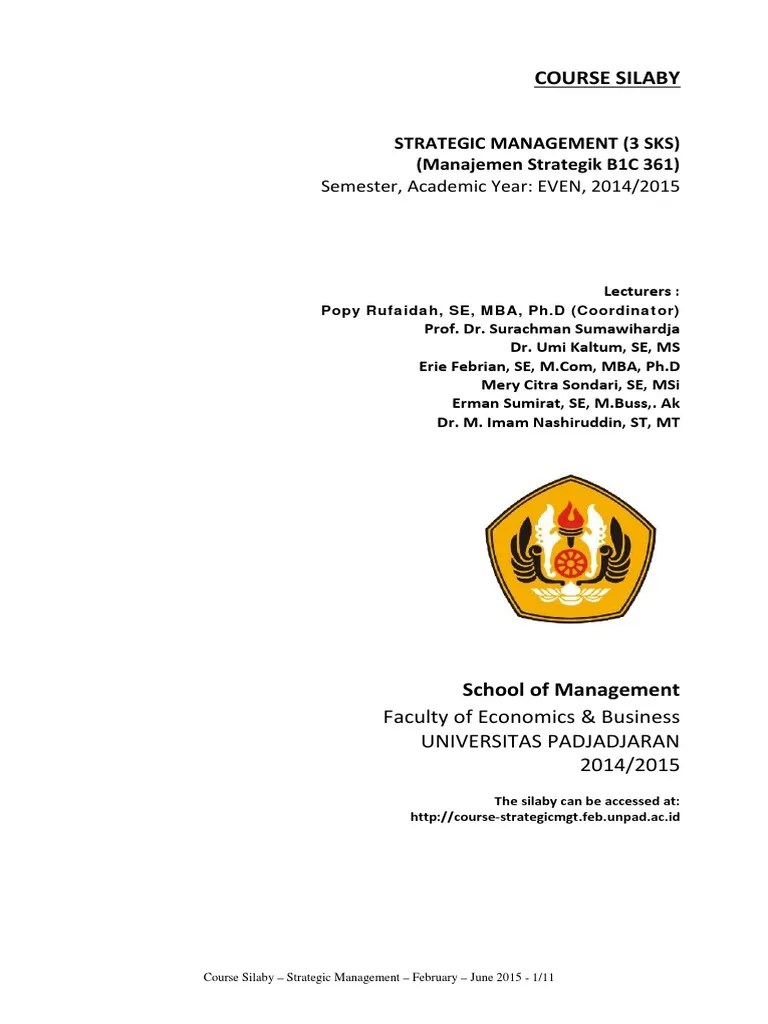 Silabus Manajemen Strategik | Download Free PDF | Teaching Assistant | Strategic Management