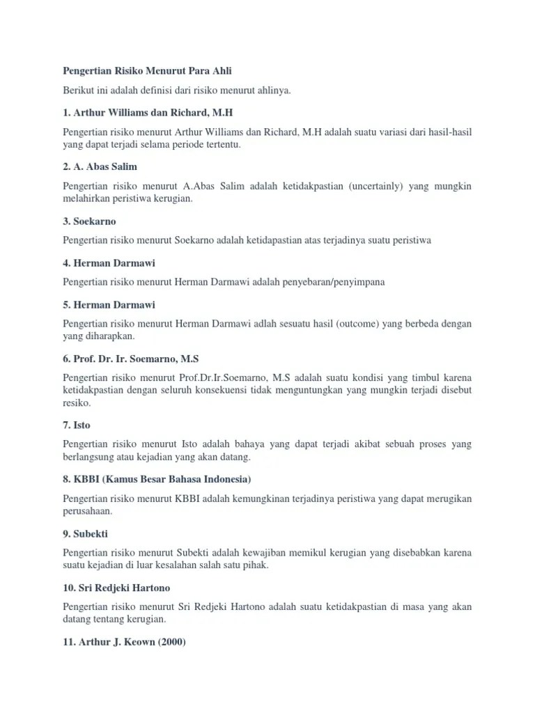 Pengertian Risiko Menurut para Ahli | PDF