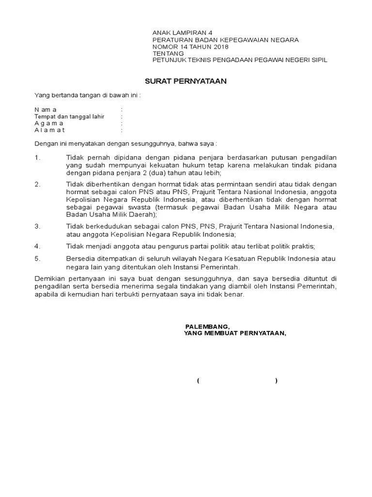 Format Daftar Riwayat Hidup Bkn No 14 Tahun 2018 