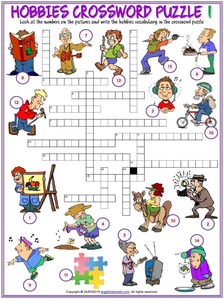 hobbies vocabulary esl crossword puzzle worksheets for kidspdf