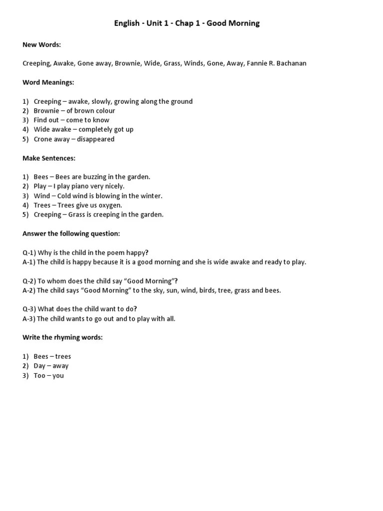 English Unit 1 Chap 1 Good Morning | PDF