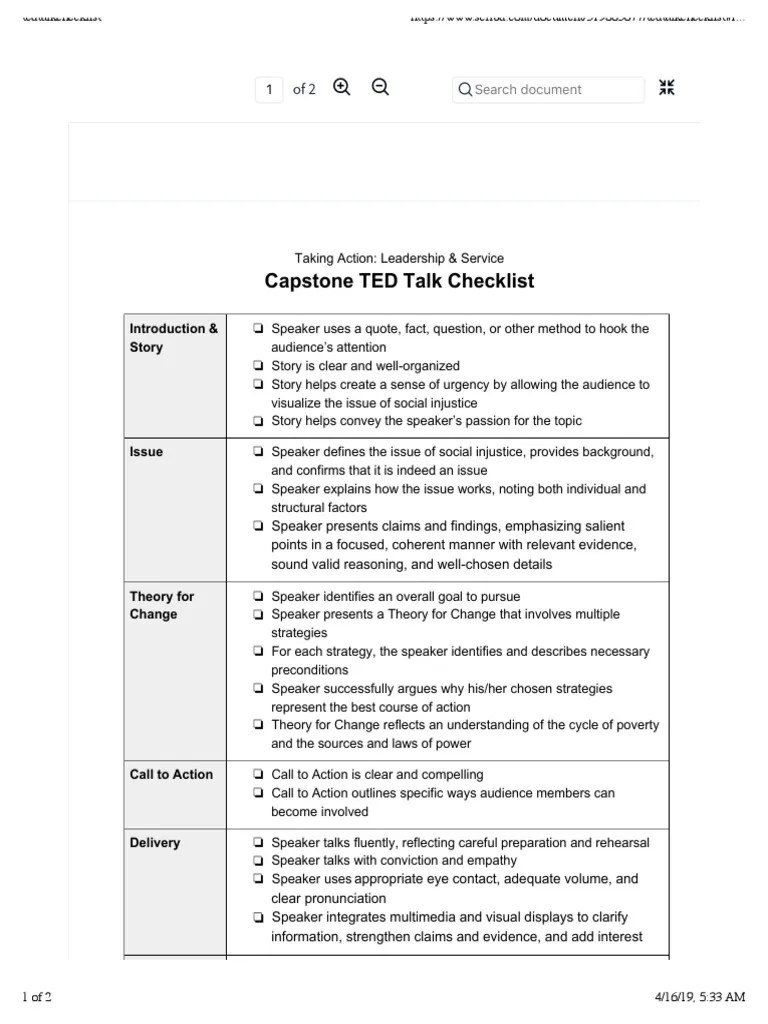 Capstone Checklist | PDF | Communication | Psychological Concepts