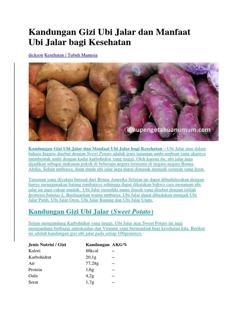Kandungan Gizi Ubi Jalar Dan Manfaat Ubi Jalar Bagi Kesehatan | PDF