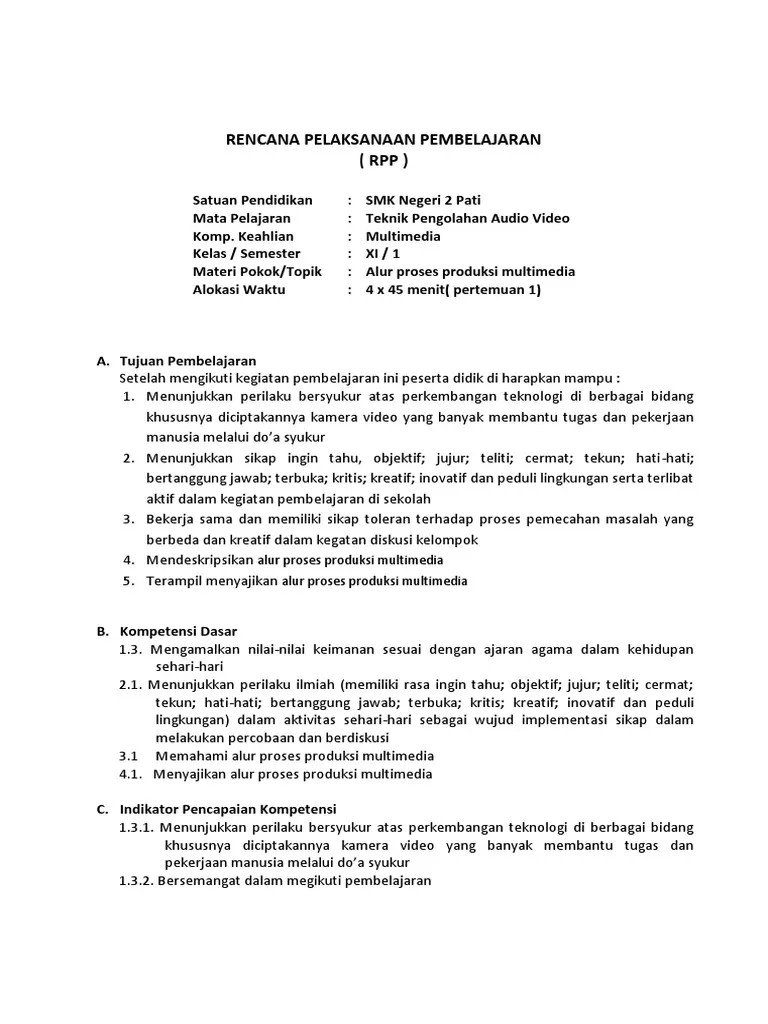 RPP - Teknik Pengolahan Audio Video - Luluk PDF | PDF