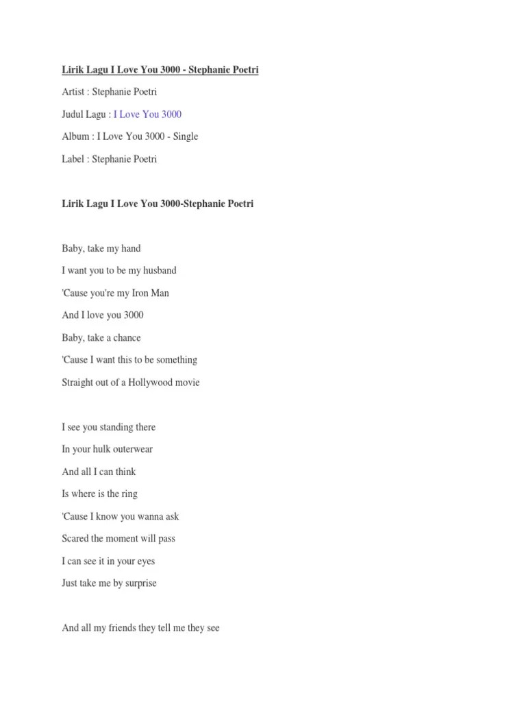 I Love You 3000 Lyrics Terjemahan