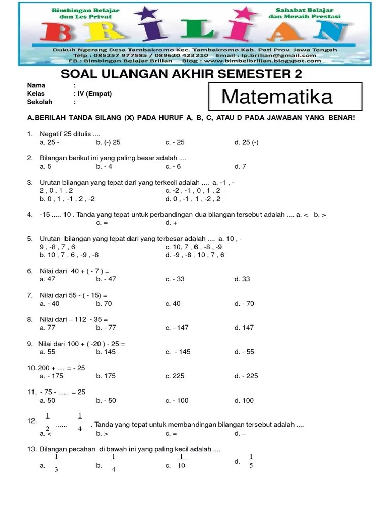 Soal pat matematika kelas 4 k13 dan kunci jawaban, download soal ukk matematika kelas iv sd/mi kurikulum 2013 tahun 2021. Soal Matematika Sd Kelas 4 Semester 2 Bilangan Romawi File Ini