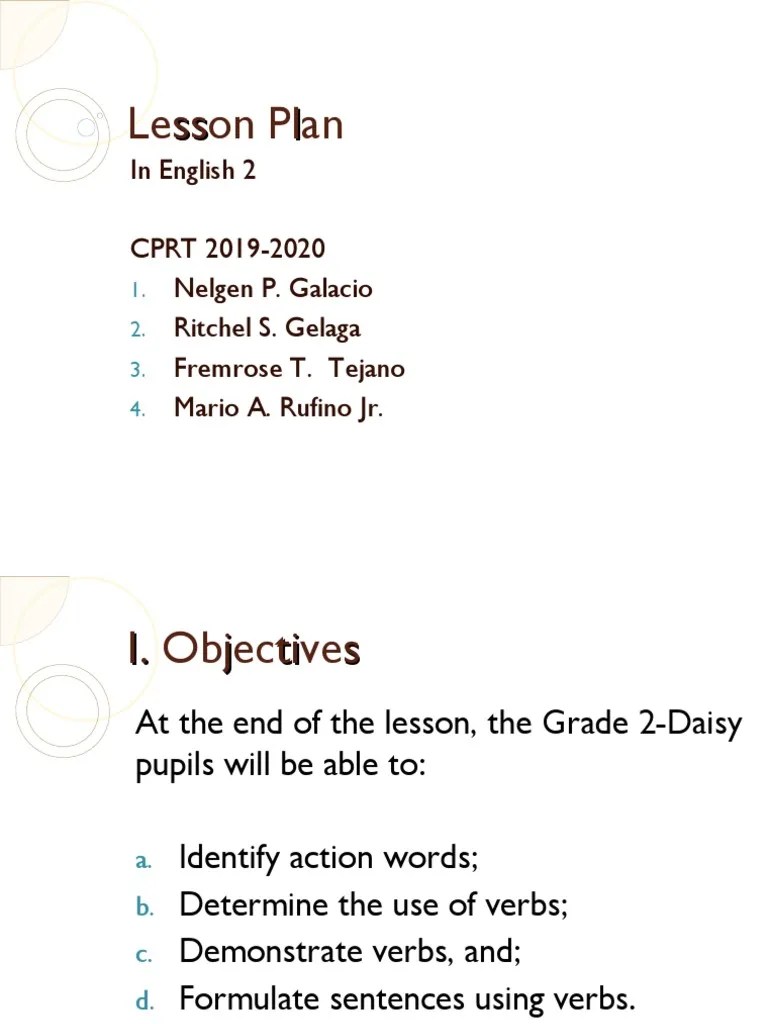 Detailed Lesson Plan In English For Grade 2 | PDF | Verb | Grammatical ...
