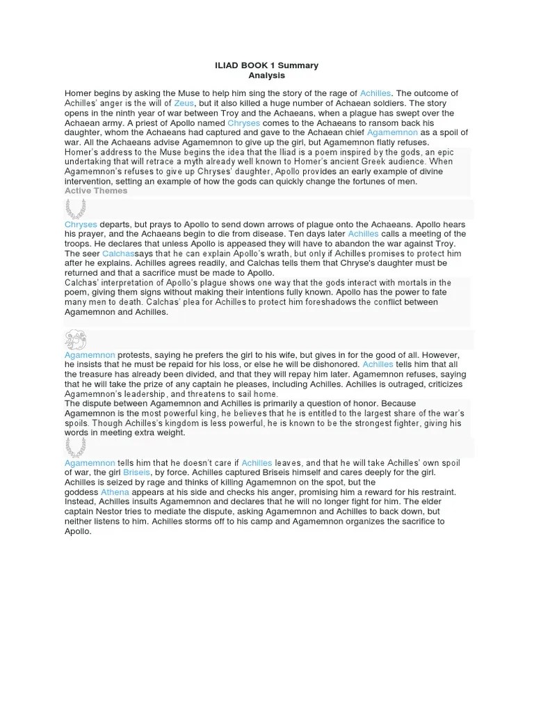 Iliad Book 1 Summary | PDF | Hector | Achilles