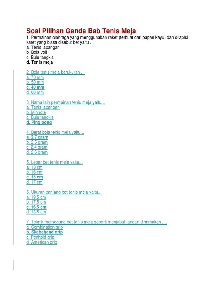 35 soal lari jarak pendek & jawaban k13 (pilihan ganda, essay). Soal Essay Tenis Mejal Beinyu Com