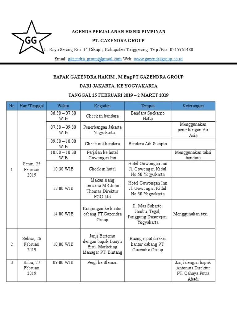 Agenda Perjalanan Bisnis Pimpinan Doc Cute766