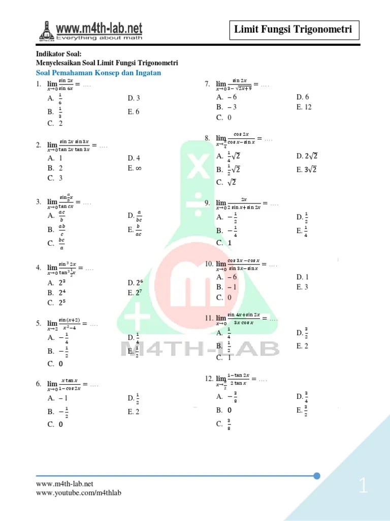 Download rangkuman, contoh soal limit pembahasan & jawaban kelas 11 dalam bentuk pdf klik disini . Limit Limit Fungsi Trigonometri Pdf