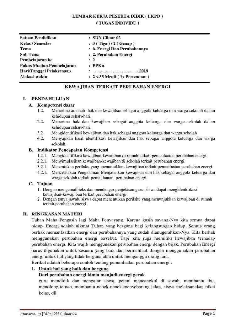 LKPD Kelas 3 Tema 6 Subtema 2 PB 2 Sunarto | PDF