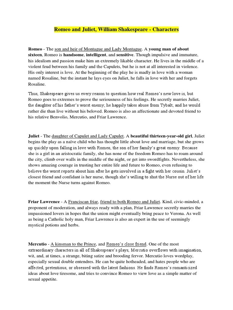 Romeo And Juliet - Characters | Download Free PDF | Characters In Romeo And Juliet | Romeo And ...