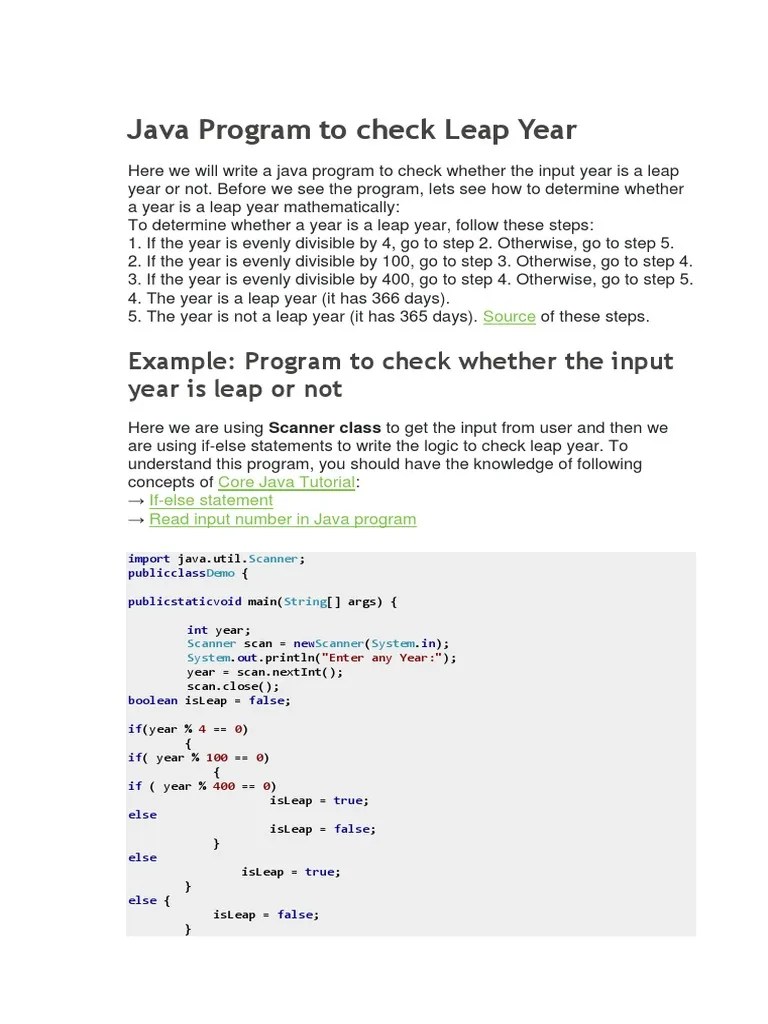 Java Program To Check Leap Year | PDF | Control Flow | Integer ...