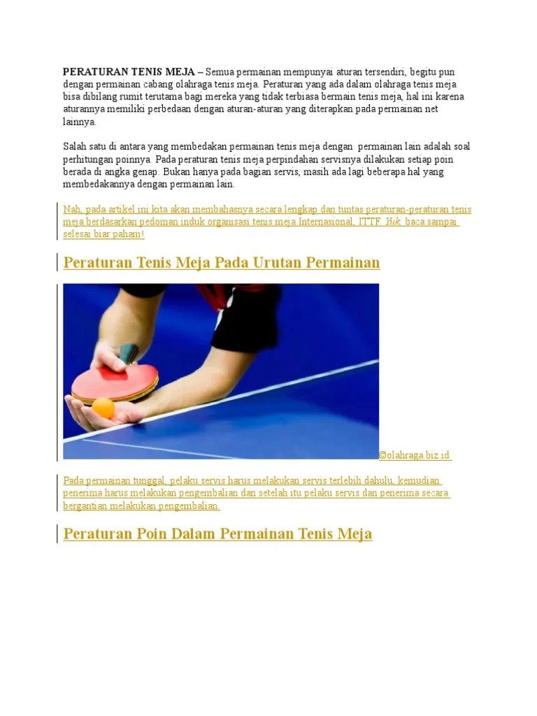 Peraturan Tenis Meja | PDF